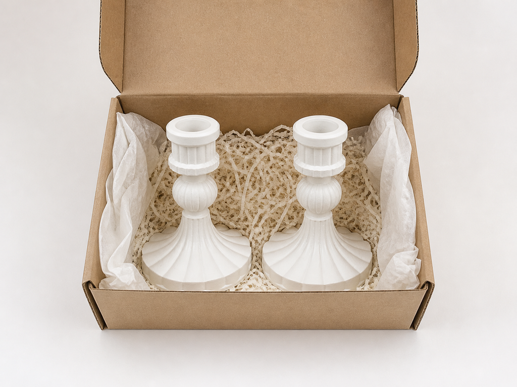 Gypsum taper candle holder antique ribbed set of 4 gift packaging white – MOSVAM
