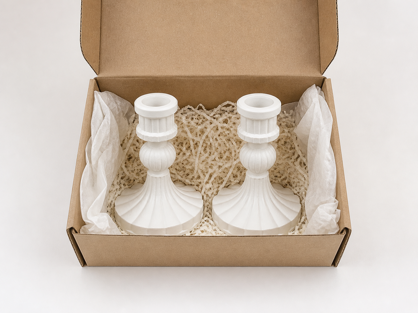 Gypsum taper candle holder antique ribbed set of 4 gift packaging white – MOSVAM
