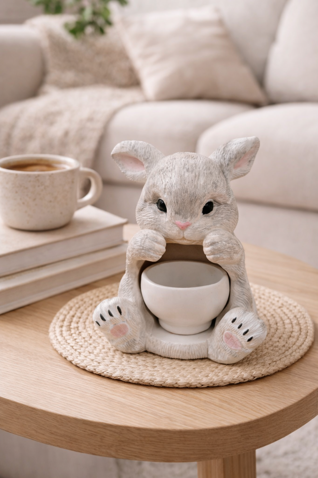 Bunny Gypsum Candle Holder Set | Hand-Painted Handmade | 1 Bunny + 3 Cup Holders | 50ml | Easter Home Decor Gift