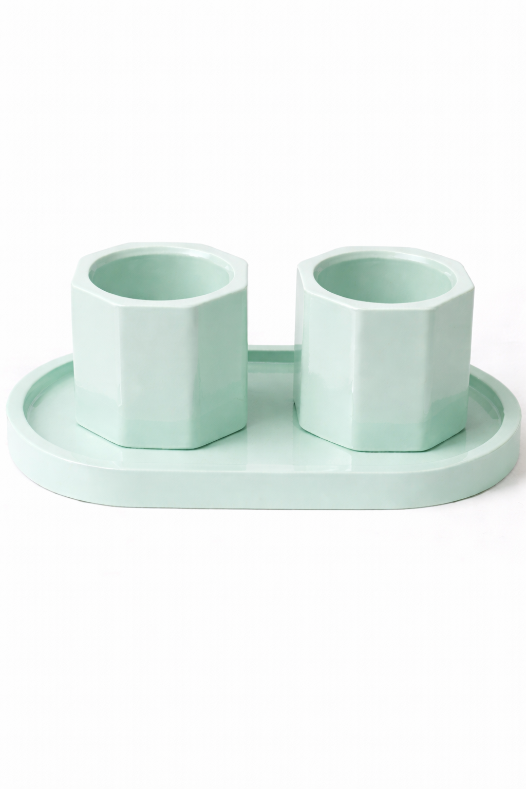 Gypsum hexagon candle holder set duo with tray pastel blue handmade – MOSVAM
