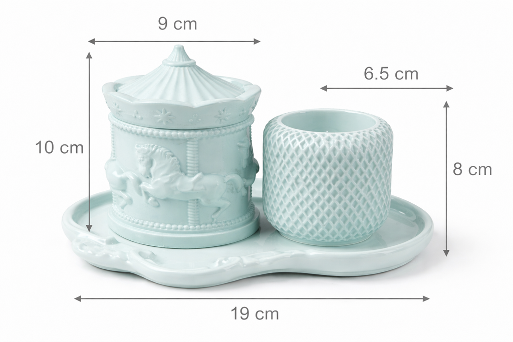 Gypsum candle holder carousel with lid side view – plaster vessel – MOSVAM
