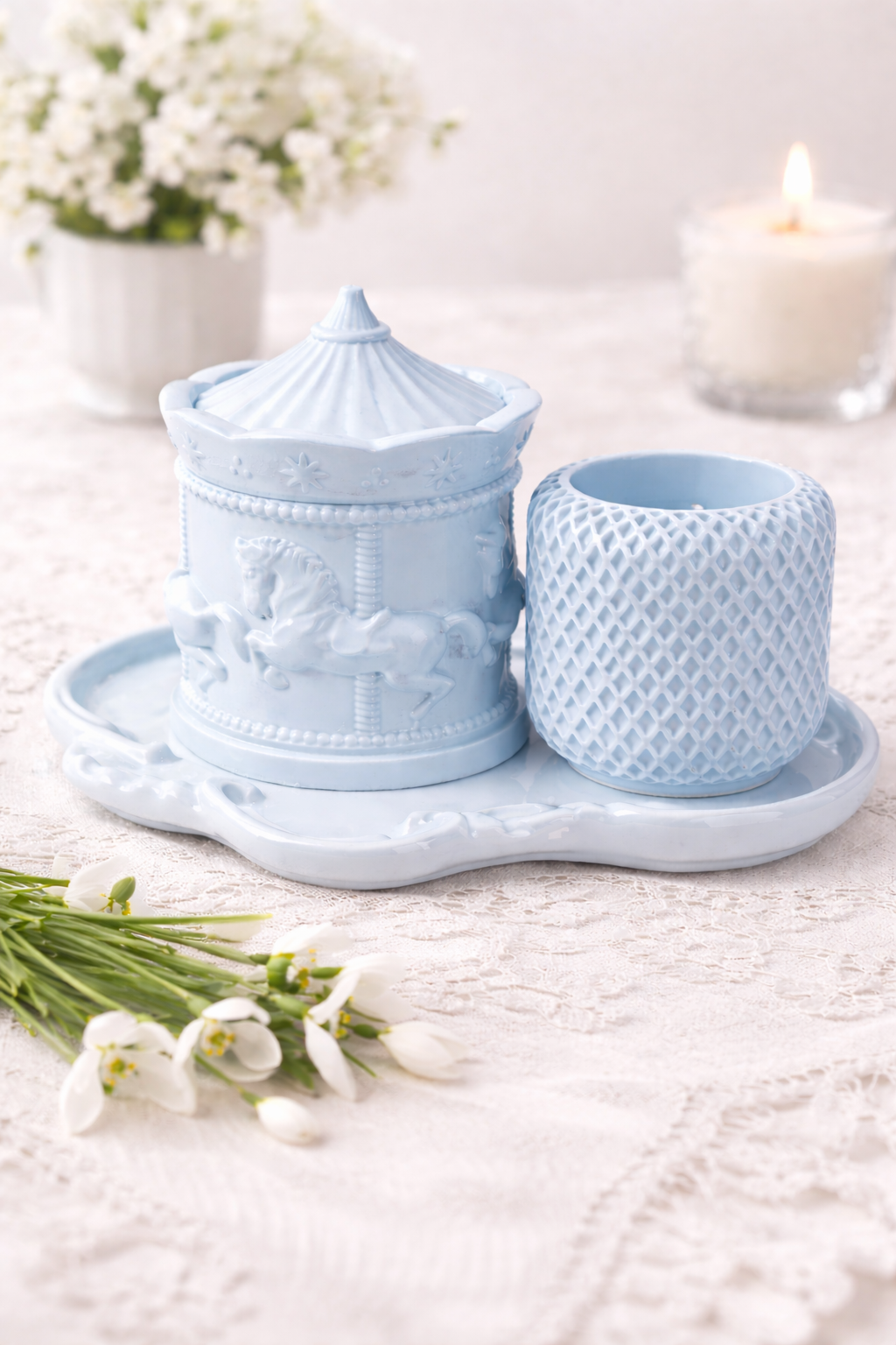 Gipsowy Świecznik Karuzela detal tekstura – handmade – MOSVAM