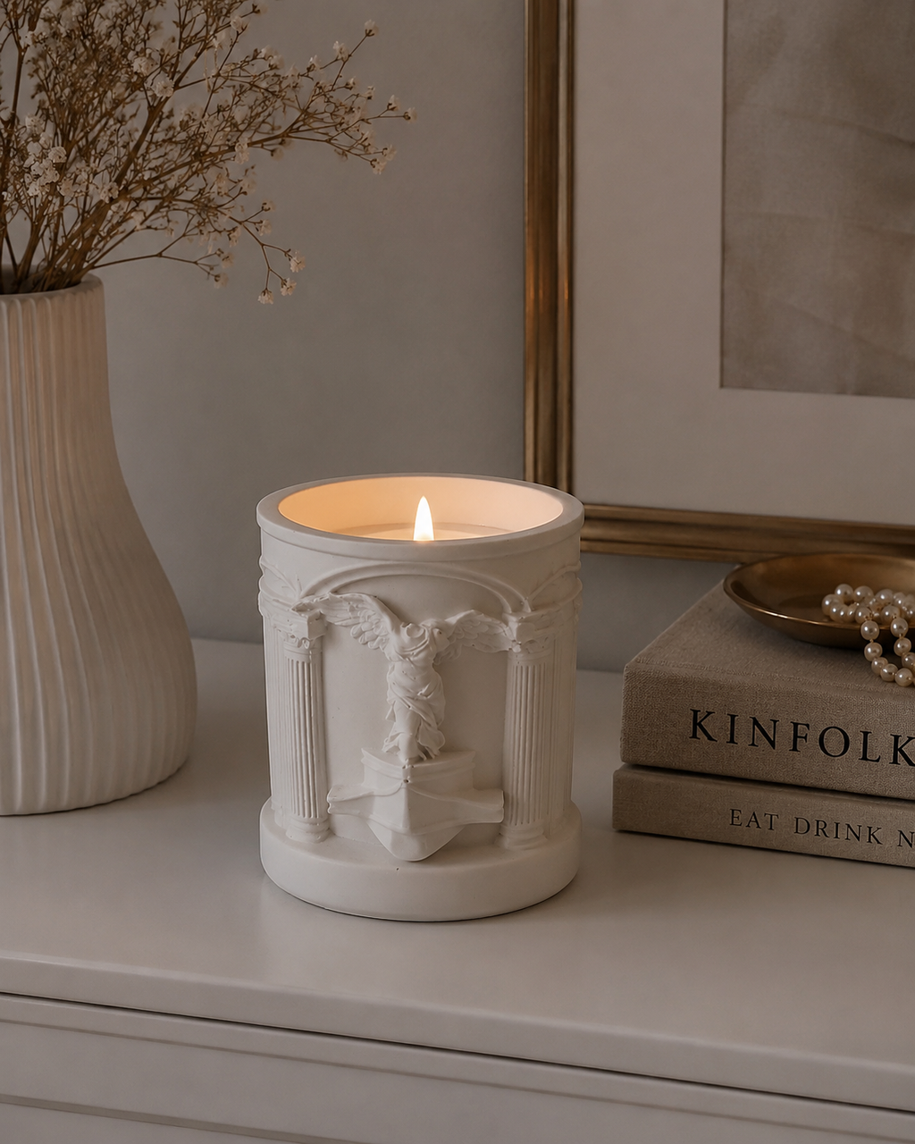Handmade gypsum candle holder angel relief soy candle burning warm light Kinfolk home decor | MOSVAM
