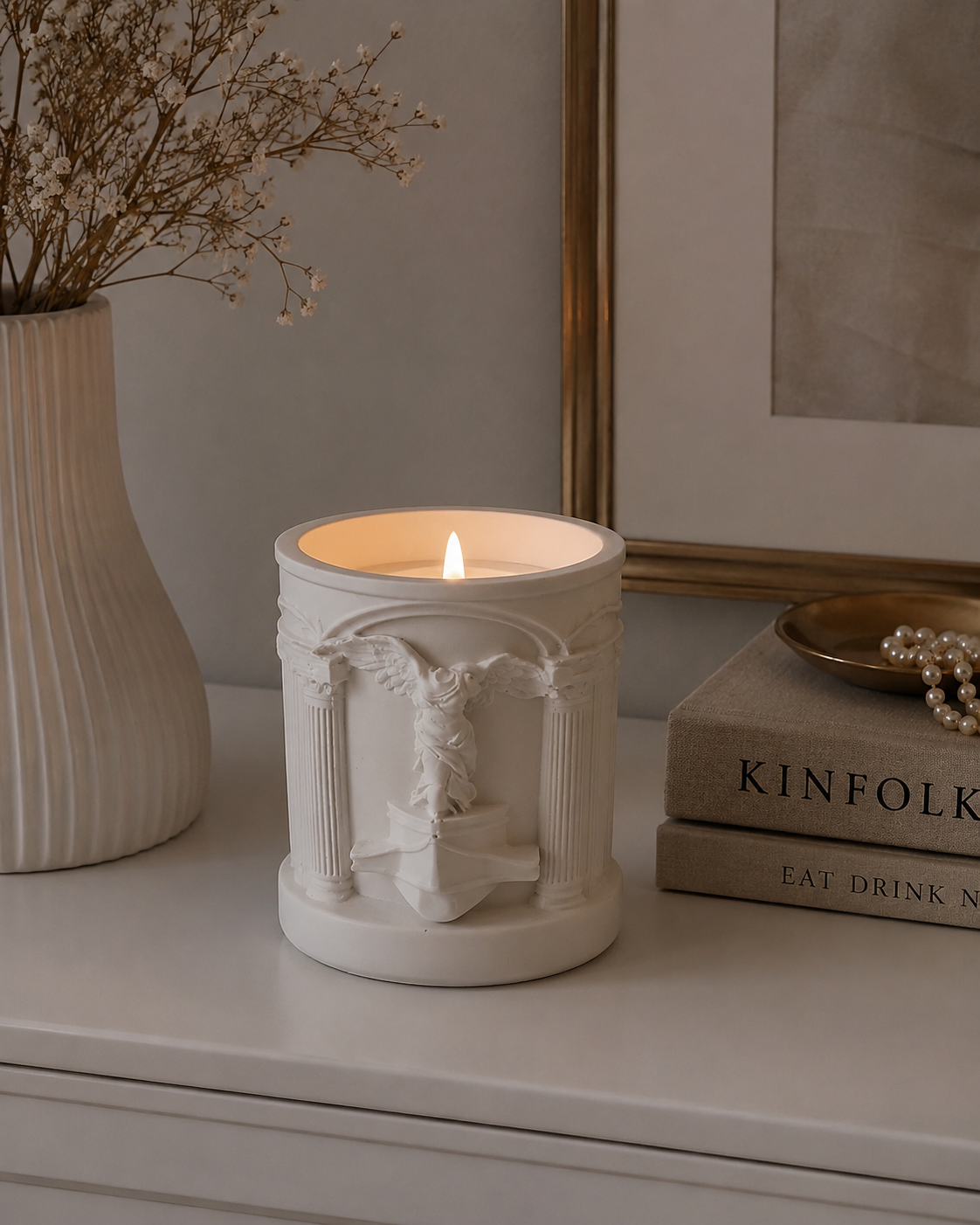 Handmade gypsum candle holder angel relief soy candle burning warm light Kinfolk home decor | MOSVAM
