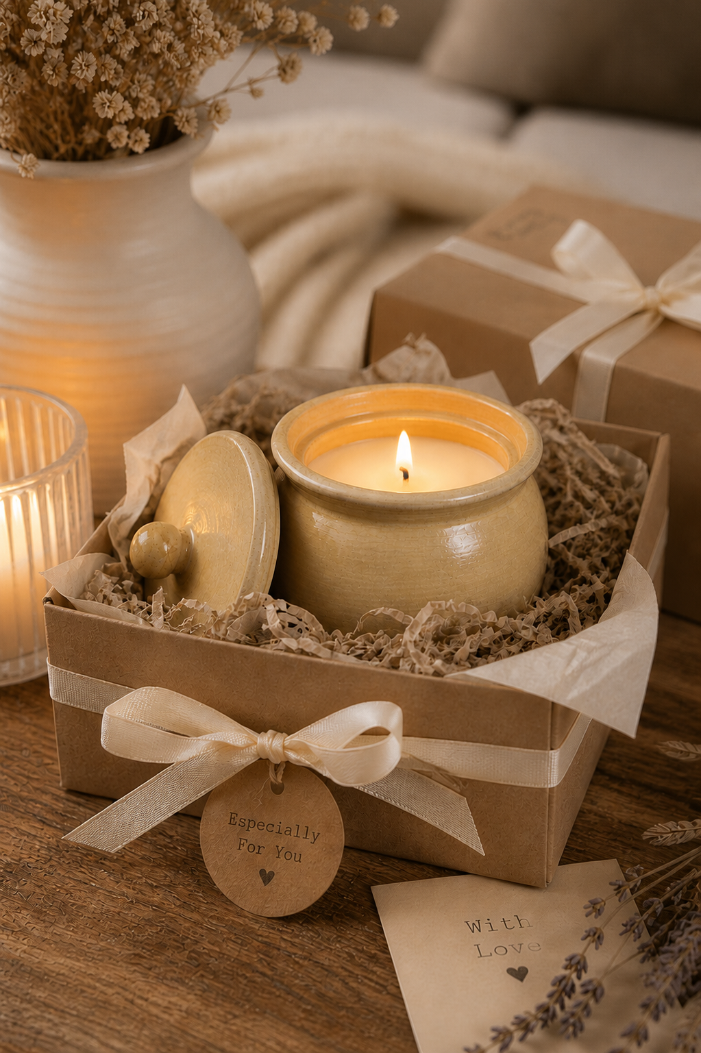 Lavender Soy Candle in Gypsum Planter – Blue Scent | Handmade