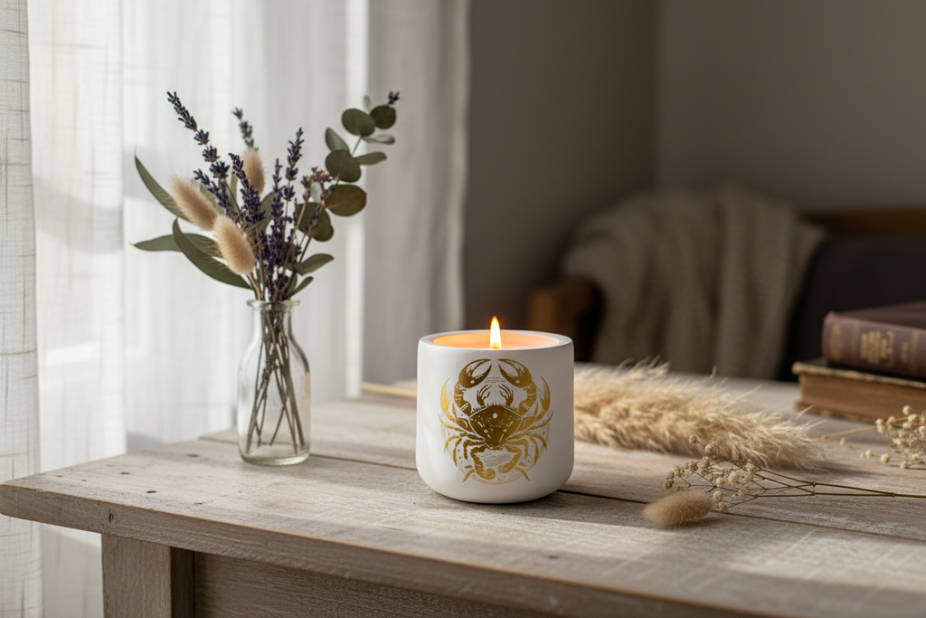 Świecznik Rak Biały Gips Handmade Zodiak Prezent