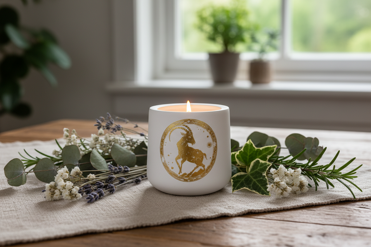 Koziorożec Znak Zodiaku Gipsowy Świecznik Złota Ilustracja