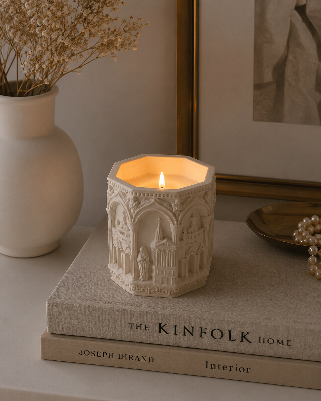 Handmade gypsum candle holder gothic cathedral relief soy candle burning Kinfolk home decor | MOSVAM
