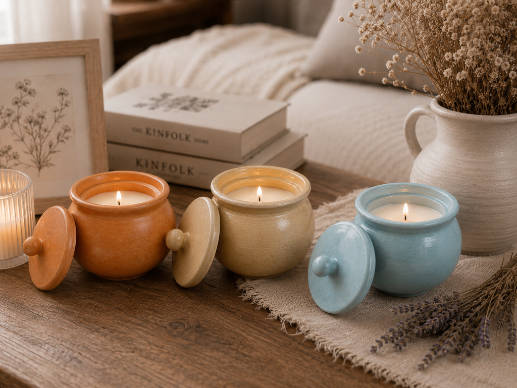 Lavender Soy Candle in Gypsum Planter – Blue Scent | Handmade