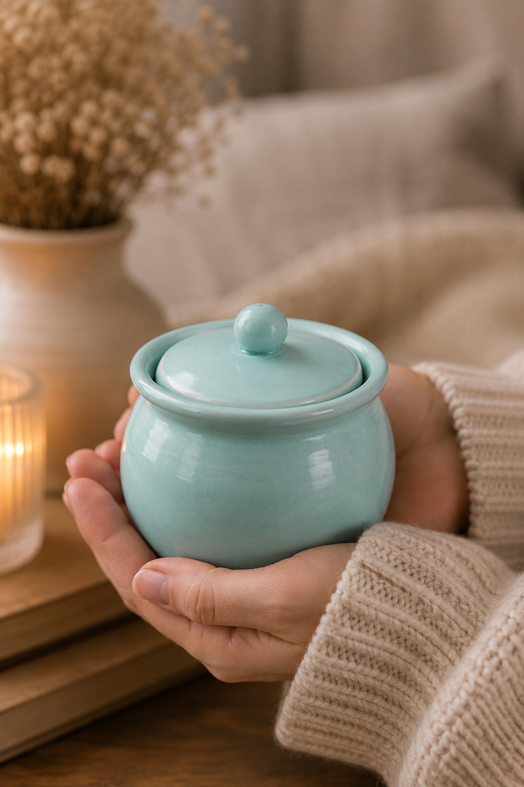 Lavender Soy Candle in Gypsum Planter – Blue Scent | Handmade
