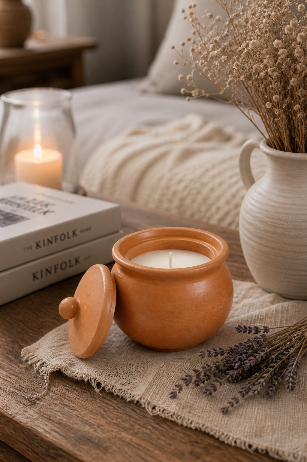 Lavender Soy Candle in Gypsum Planter – Blue Scent | Handmade