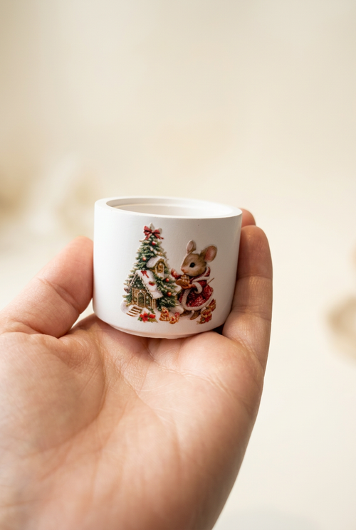 Gipsowy pojemnik na świecę 30 ml – świąteczne myszki