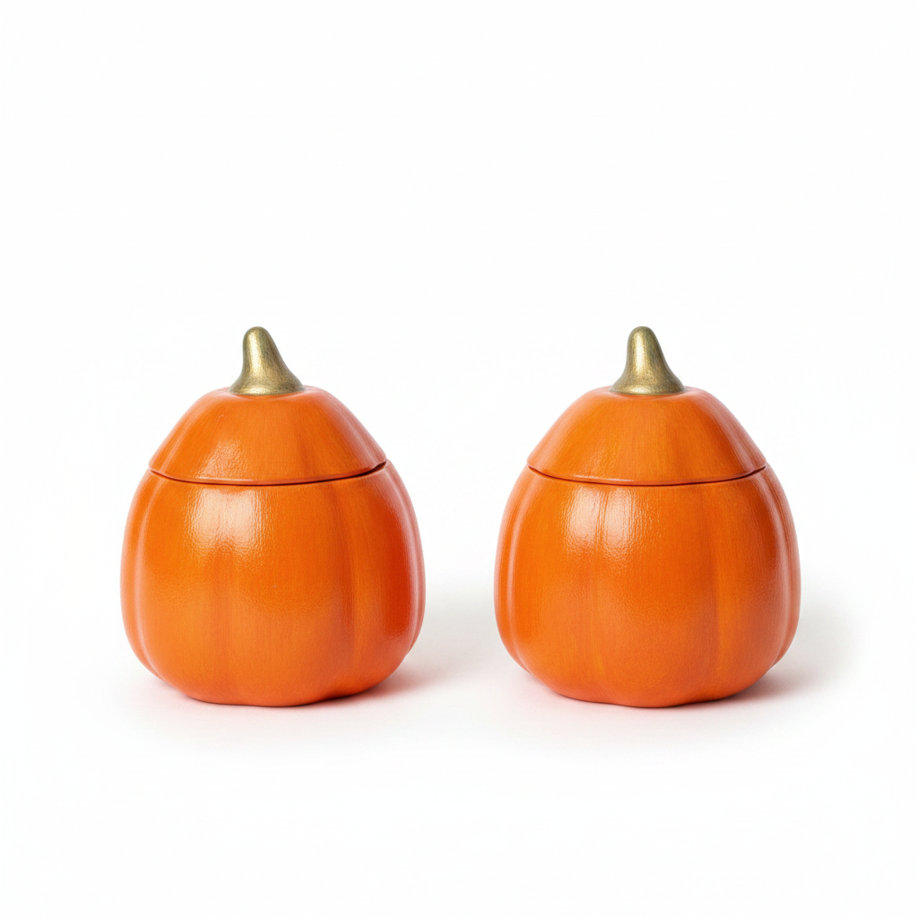 Pumpkin gypsum candle holder set white background