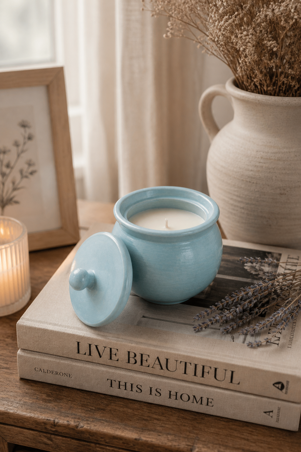 Lavender Soy Candle in Gypsum Planter – Blue Scent | Handmade