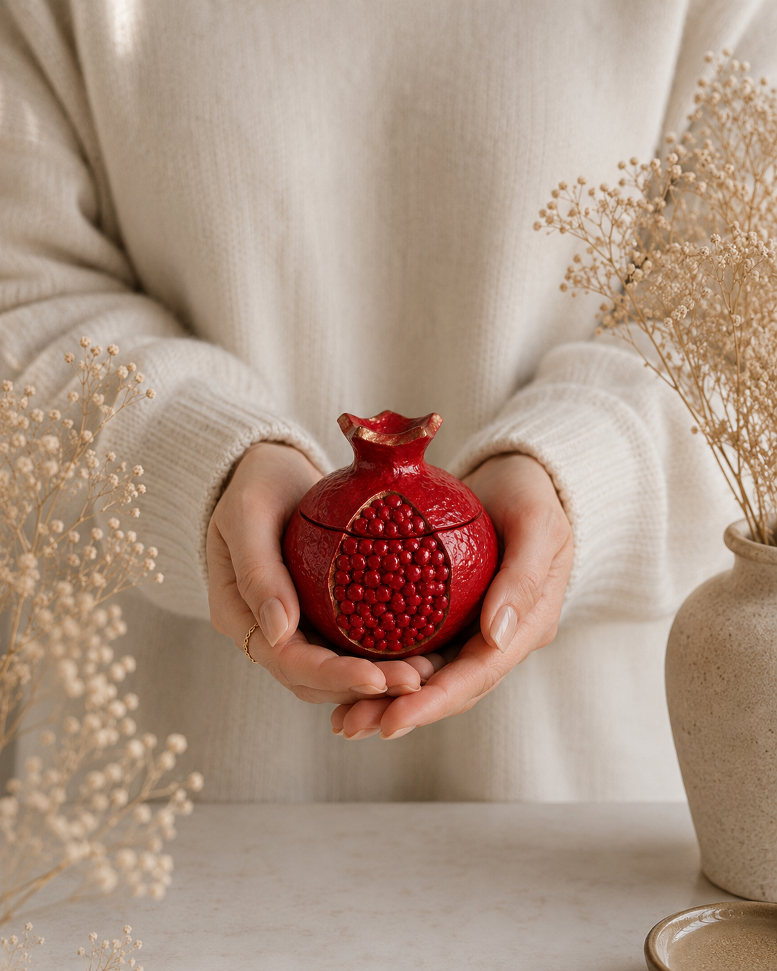 Soy Candle in Gypsum Holder – Pomegranate | Handmade