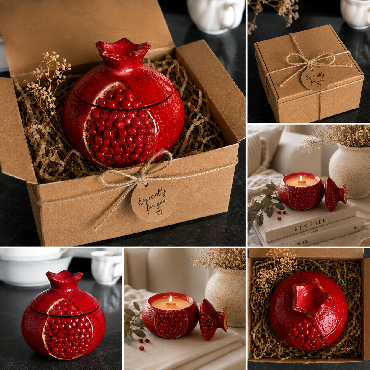Soy Candle in Gypsum Holder – Pomegranate | Handmade